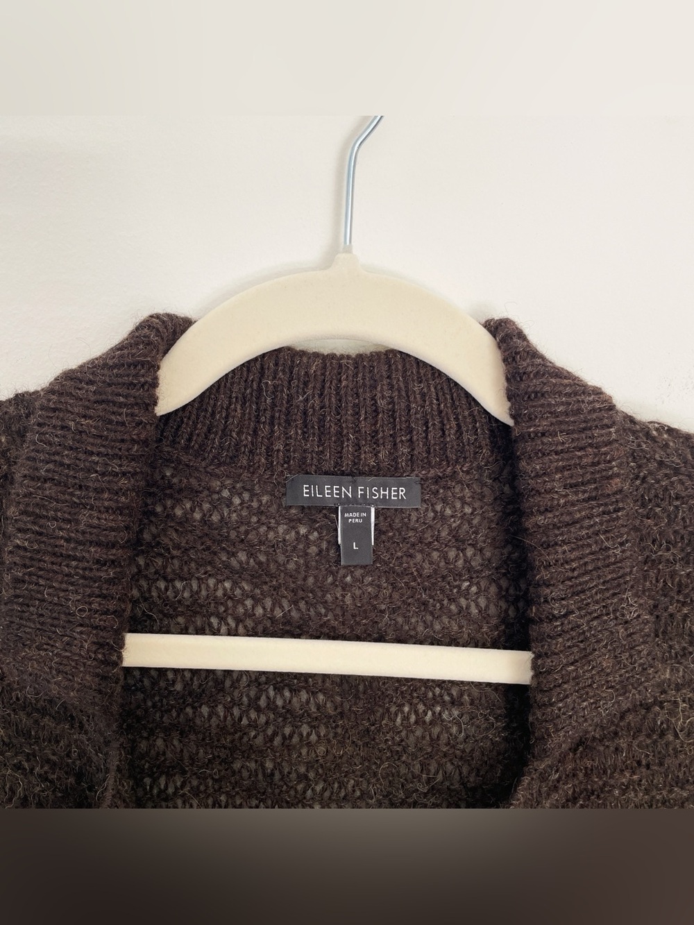 Eileen Fisher 100% Baby Alpaca Wool Knit Cardigan Sweater Womens Large Chocolate - Picture 4 of 11